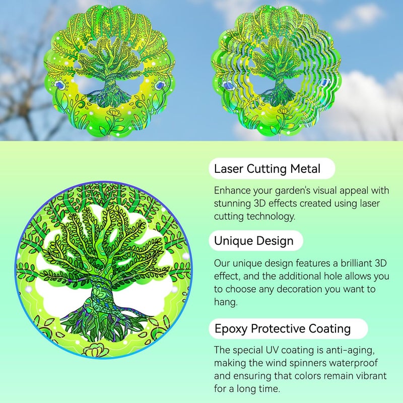 Katinyos Wind Spinners,12 inch Tree of Life with 360° Swivel Hook for Yard and Garden, Bird Wind Catcher, Metal Wind Spinners Outdoor for Lawn Hanging Crafts Decor Kinetic Yard Art Ornament Gifts - Image 4